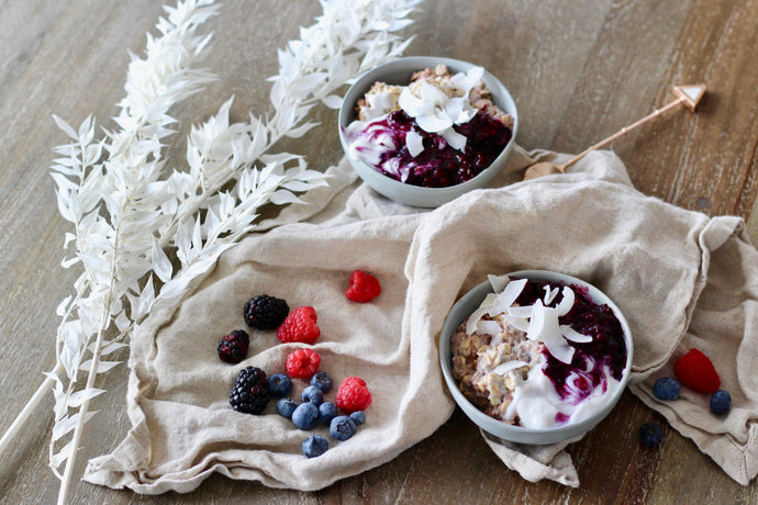 Coconut Overnight Oats with Berry Compote